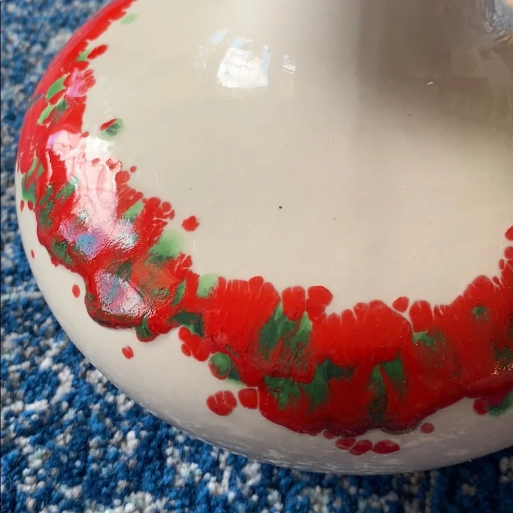 Vintage cream red green poppy mid century modern vase